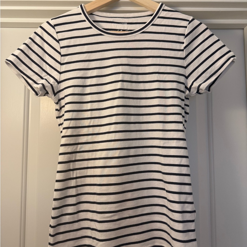J. Crew Black and White Striped Short Sleeve Tee